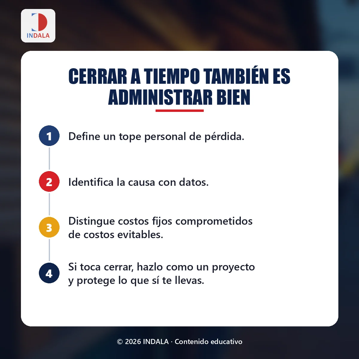 Resumen visual sobre cerrar a tiempo también es administrar bien