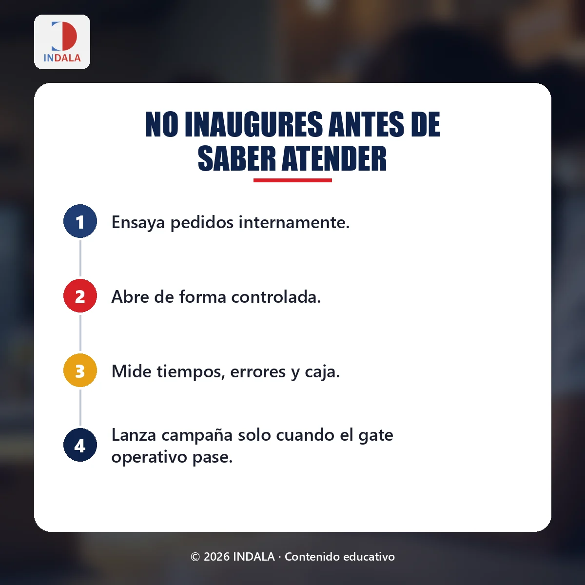 Resumen visual sobre «No inaugures antes de saber atender»
